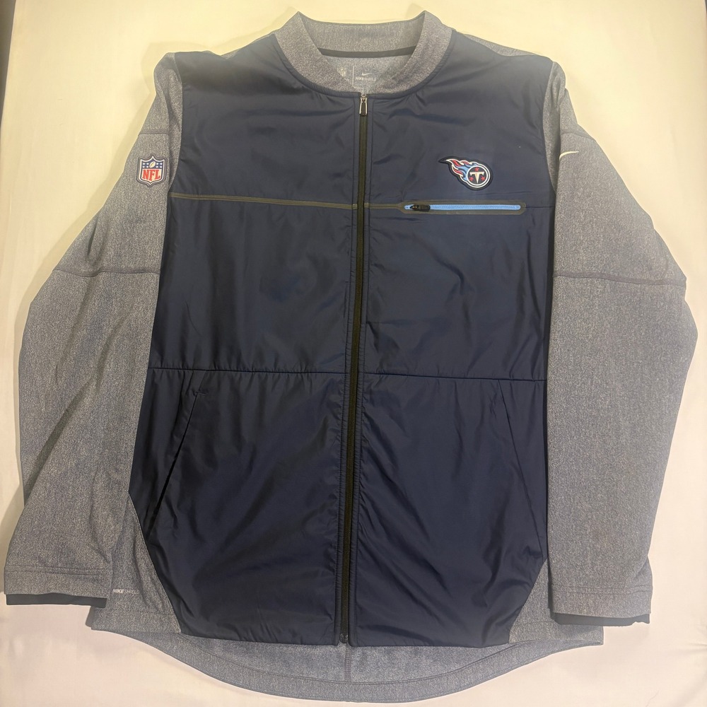Nike Shield Tennessee Titans NFL On-Field Full Zip Jacket Mens Large Grey Navy
